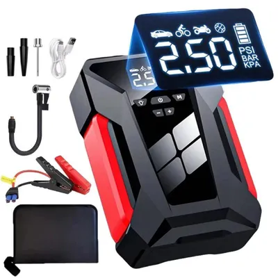 Zdjęcie produktu dla Urządzenie do rozruchu akumulatora – 10000 mAh – booster do rozruchu – szczytowy prąd 600A – kompresor powietrza 150 PSI – powerbank 4-w-1 – do pojazdów 12V