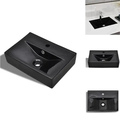 Produktbild von vidaXL Keramik Waschbecken mit Hahn-/Überlaufloch Schwarz Rechteckig -  Badezimmer-Waschbecken