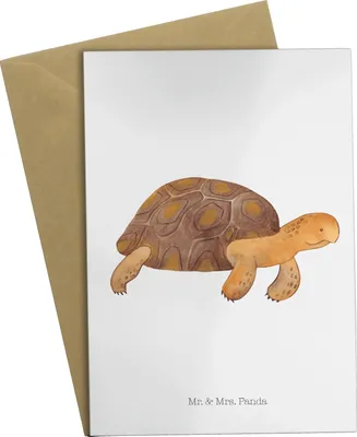 Produktbild von Mr. & Mrs. Panda Glückwunschkarte Schildkröte Marschieren - Weiß - Geschenk, Meer, hochzeitskarten, Schildkröten, weihnachtskarten, Grußkarten, Inspiration, dankeskarten