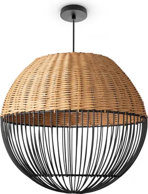 Produktbild von Rattan Pendelleuchte Wohnzimmer Tischleuchte Boho Käfig Lampe Nachttisch Metall