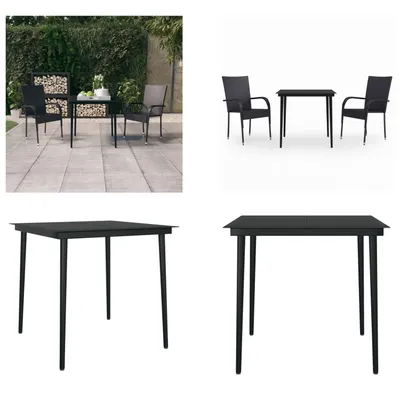 Produktbild von vidaXL 3 tlg. Garten Essgruppe Schwarz - Garten Essgruppe - Garten Essgruppen - Gartenmöbel Set - Garten Möbelset