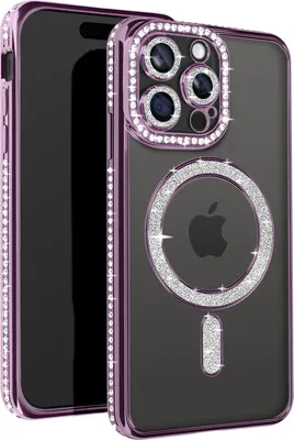 Produktbild von Avizar, Diamant-Hülle für iPhone 15 Pro Max – MagSafe-Schutz mit Strass-Rand, Violett