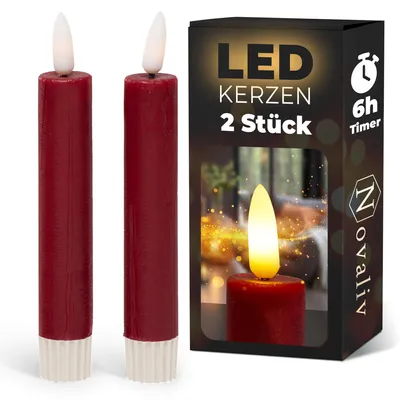 Produktbild von Stabkerzen LED mit Timer ROT 2er indoor mit Timer Funktion 6 Stunden ECHTWACHS 15cm Höhe für Kerzen 2,2cm Durchmesser 2 AAA Batterien LED Stabkerzen flackernde Flamme bewegliche Flamme