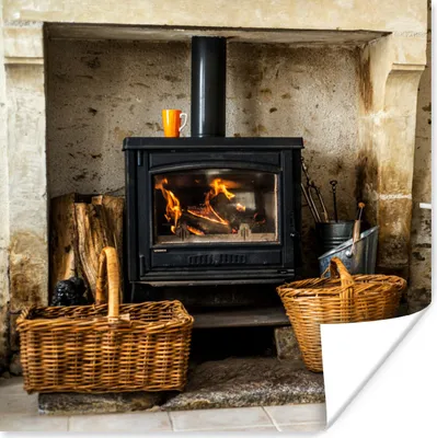Produktbild von MuchoWow® Poster Kamin in einem Wohnzimmer 100x100 cm - Babyzimmer