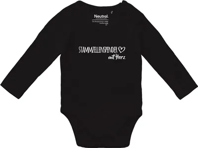 Produktbild von Huuraa Baby Body Stammzellenspender mit Herz 80 Black  Baumwolle Fairtrade Langarmbody Geschenkidee