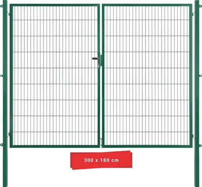 Produktbild von Arvotec Gartentor BxH 300x180 cm mit Schließzylinder und Zaunanschluss Moosgrün Gitterzauntor Stabmattentor Doppeltor Doppelstabmattentor Gartentür