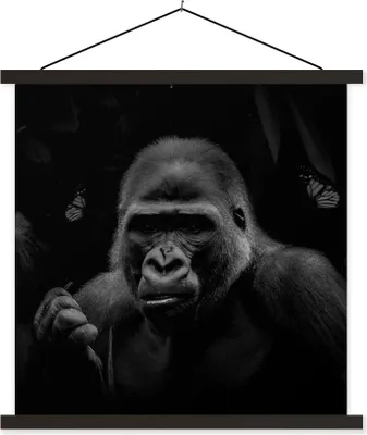 Produktbild von MuchoWow® Textilposter Schmetterlinge - Affe - Dschungel - Schwarz - Weiß 40x40 cm mit schwarzem Rahmen - Fotos