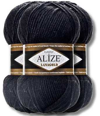 Productafbeelding van Alize 3x 100 gram Lanagold wol, effen kleur, geschikt voor haken en breien (60)