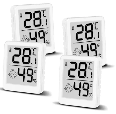 Zdjęcie produktu dla Cyfrowe higrometry z wskaźnikiem temperatury i emotikonami, zestaw 4 sztuk