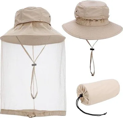 Obrázek produktu pro Khaki čepice pro muže a ženy s ochranou proti hmyzu a slunci pro práci na zahradě