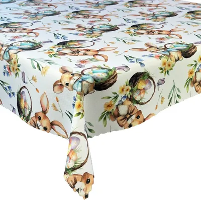 Produktbild von Tischdecke Fleckenabweisende Ostern Druck Hase Rabbit Fun Bunte Ostereier Blumen 140x240 cm