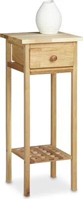 Produktbild von Relaxdays Telefontisch Walnuss, HBT: ca. 60 x 25 x 25 cm, Holz-Beistelltisch mit Schublade, kleiner Pflanzentisch, natur