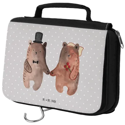 Produktbild von Mr. & Mrs. Panda kulturtäschchen Bär Heirat - Grau Pastell - Geschenk, Kosmetiktasche, Schminkbeutel, kosmetiktäschchen, Teddy, beautycase, Kulturbeutel