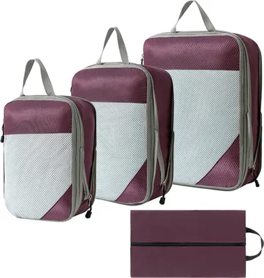 Produktbild von STILVORA Kofferorganizer 4-teilig, Reise-Organizer Set, wasserdichte Kompressions-Packwürfel für Koffer, Kleidung Aufbewahrungstaschen, platzsparend & praktisch, Lila