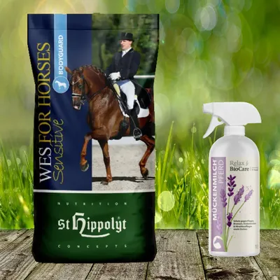 Productafbeelding van St. Hippolyt WES voor paarden - Sensitive Bodyguard 20 kg + Relax Biocare muggenmelk 500 ml
