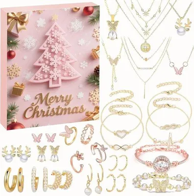 Produktbild von Schmuck Adventskalender 2025 - 25 Überraschungen - Gold - Für Frauen und Mädchen - Zählen Sie bis Weihnachten - ShopFlot