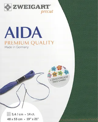 Zdjęcie produktu dla AIDA Zweigart precut 14 ct. Stern-Aida 3706 kolor 6037 ciemnozielony, tkanina do haftu krzyżykowego 48x53cm