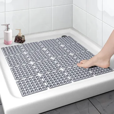 Image de Tapis de douche antidérapant, 60 x 60 cm, gris foncé, sans BPA, en TPE/PP