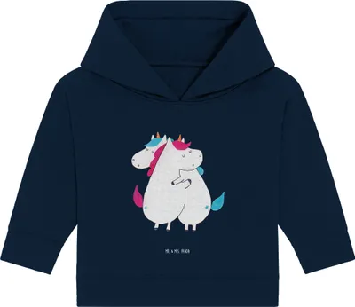 Produktbild von Mr. & Mrs. Panda Organic Baby Hoodie Einhörner Umarmen 12. - 18. Monat - French Navy - Geschenk, Kapuzenshirt, Freundin, Unicorn, Familie, Einhorn, Liebe