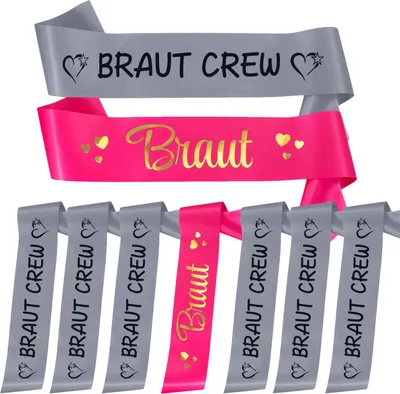Produktbild von Oblique Unique Schärpe Braut + Braut Crew Set JGA Hen Party Hochzeit Herzen pink grau