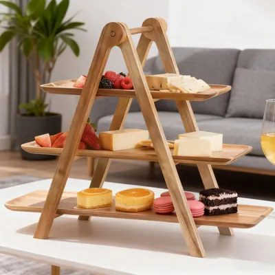 Image de Support à cupcakes en bois à 3 niveaux, idéal pour la décoration de fêtes