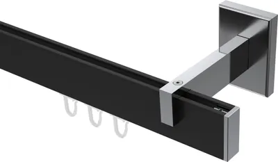 Produktbild von Interdeco Innenlaufstange / Gardinenstange mit Innenlauf Schwarz / Chrom, Typ Smartline Paxo (Kappe), 14x35 mm 1-läufig, 180 cm