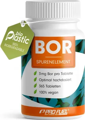 Produktbild von ProFuel Bor | 365 Tabletten | hochdosiert | 3 mg Bor pro Tablette | bioverfügbares Natriumborat | Jahresvorrat | vegan