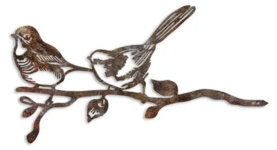 Image de Décoration de jardin Oiseaux sur branche en métal marron 50 x 26 cm peinte à la main