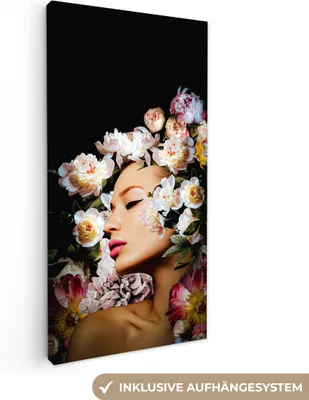 Zdjęcie produktu dla MuchoWow® - Obraz na płótnie - Kobiety - Kwiaty - Róże - Portret, obraz na ścianę, dekoracja ścienna do salonu, 20x40cm
