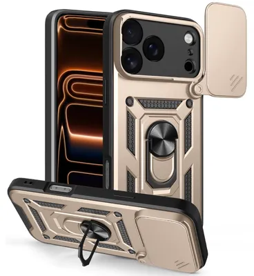 Produktbild von Hülle für iPhone 17 Pro Max Magnetische Ring Ständer Halter Dia Kameraschutz TPU Bumper Silikon Schutzhülle Gold