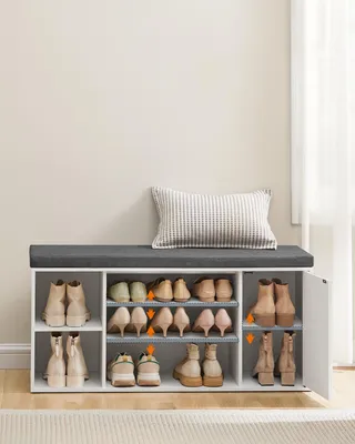 Produktbild von SONGMICS HOME Schuhbank, Toolless-Technologie, superschnelle werkzeuglose Montage, Sitzbank mit Stauraum, offene Fächer, verstellbar, Schuhschrank