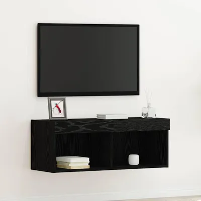 Zdjęcie produktu dla Maison Exclusive – zestaw szafek pod telewizor z oświetleniem LED, wykończenie w kolorze czarnego dębu, 80 x 30 x 30 cm