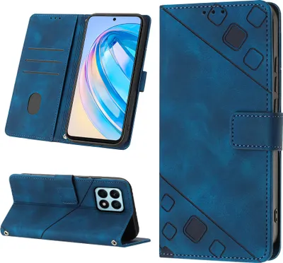 Produktbild von Hülle für Honor X8A Prägung Flip Leder Brieftasche Schutzhülle mit Ständer Blau