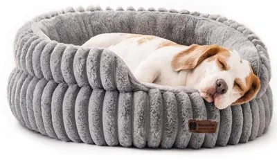 Image de Lit pour chien moelleux, gris, taille L, lavable, pour petits chiens