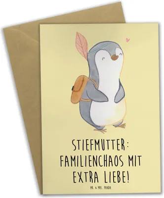 Produktbild von Mr. & Mrs. Panda Grußkarte Stiefmutter Liebe - Gelb Pastell - Geschenk, Geschenke, Weihnachten, Stiefkind, Weisheit, weihnachtskarten, osterkarte, einladungskarten