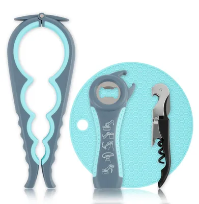 4-in-1 Flaschenöffner-Set mit Silikongriff, Dosen- und Deckelöffner