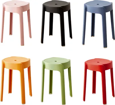 Produktbild von 6er-Set stapelbare, tragbare, runde Kunststoffhocker, Tragkraft bis 150 kg, ohne Rückenlehne, für Zuhause, Klassenzimmer und Outdoor
