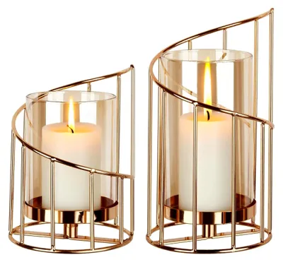 Produktbild von 2er Set Windlicht Kerzenständer in Gold, Metall Kerzenhalter für die Dekoration im Freien und Innenbereich