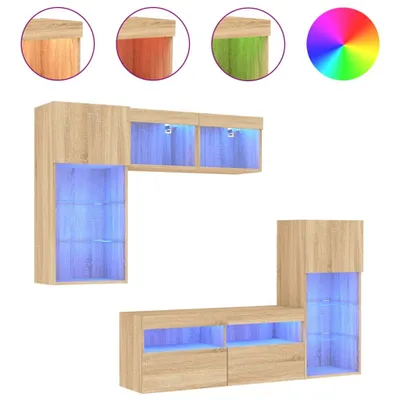 Produktbild von 5-tlg. Wohnwand mit LED-Beleuchtung Sonoma-Eiche Holzwerkstoff
