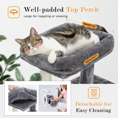 Immagine prodotto di Albero per gatti con tiragraffi, cuccia in peluche, casetta da gioco, corda in sisal, colore grigio, ideale per gatti giocherelloni