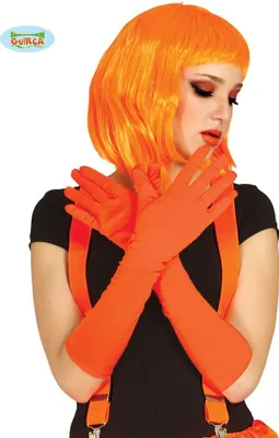 Produktbild von neon orange lange Handschuhe für Erwachsene ca. 45cm