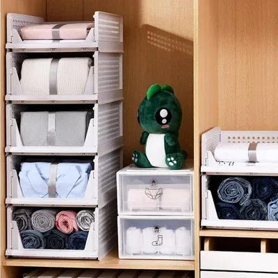 Produktbild von Famanu Aufbewahrungsboxen Set - 5 faltbare Kunststoffboxen, weiß