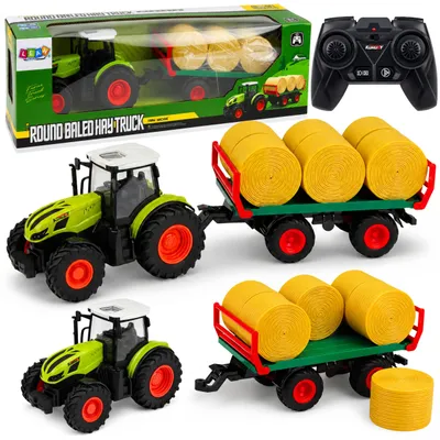 Productafbeelding van Op afstand bestuurbare Rc-landbouwtractor met hooibalenaanhangwagen en verlichting 1:24