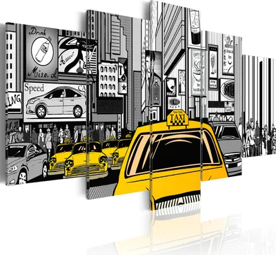 Produktbild von Leinwandbilder New York 200x100 cm Vlies Leinwandbild 5 tlg Kunstdruck modern Wandbilder XXL Wanddekoration Design Wand Bild - City Straße Auto Pop Art 020111-2