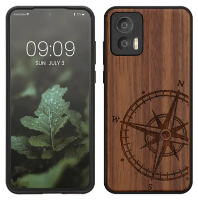 Produktbild von kwmobile Handyhülle für Motorola Edge 30 Neo Hülle Holz - Case mit TPU Bumper - Stoßfestes Hardcase - Schutzhülle Cover in Dunkelbraun