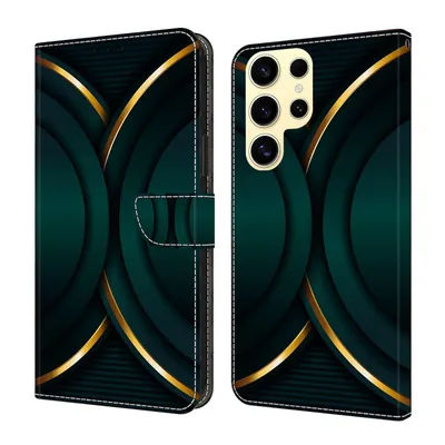 Produktbild von CLM-Tech Handyhülle kompatibel mit Samsung Galaxy S26 Ultra Hülle - Tasche aus Kunstleder - Klapphülle mit Ständer und Kartenfächern - Schutzhülle Wallet Case Cover goldener Rand Kontur
