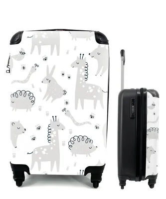 Produktbild von MuchoWow® Koffer Handgepäck Trolley Rollkoffer Kleine Reisekoffer mit 4 Rollen - Muster - Tiere - Lila - Cabin Size < 55x40x23 cm & 55x40x20 cm - Kinderkoffer - Kabinenkoffer - Boardgepäck - Reise-Box - Reisekoffer - Reisegepäck - Koffer mit Bild - Trolley für Kinder