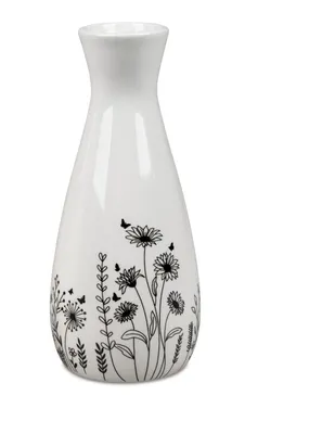 Produktbild von Formano 1 Stück Blumenvase Dekovase Vase aus Keramik Vase 16cm Blumenwiese schwarz/weiss