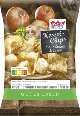 Produktbild von Hofgut Kessel Chips Sour Cream & Onion (150g Beutel) + usy