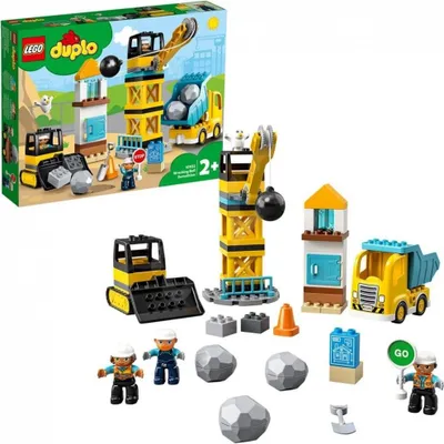 Produktbild von LEGO 10932 DUPLO Baustelle mit Abrissbirne, Spielzeug mit Baustellenfahrzeugen wie LKW, Kran und Bagger, Motorikspielzeug für Kinder ab 2 Jahre